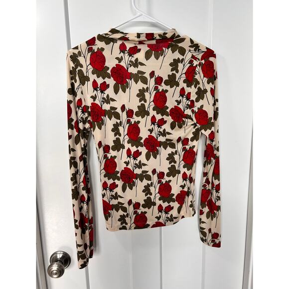 Doncaster Womens Floral-Print V-Neck Faux Wrap Blouse Top Romanticvibe Red Cream - Picture 4 of 8
